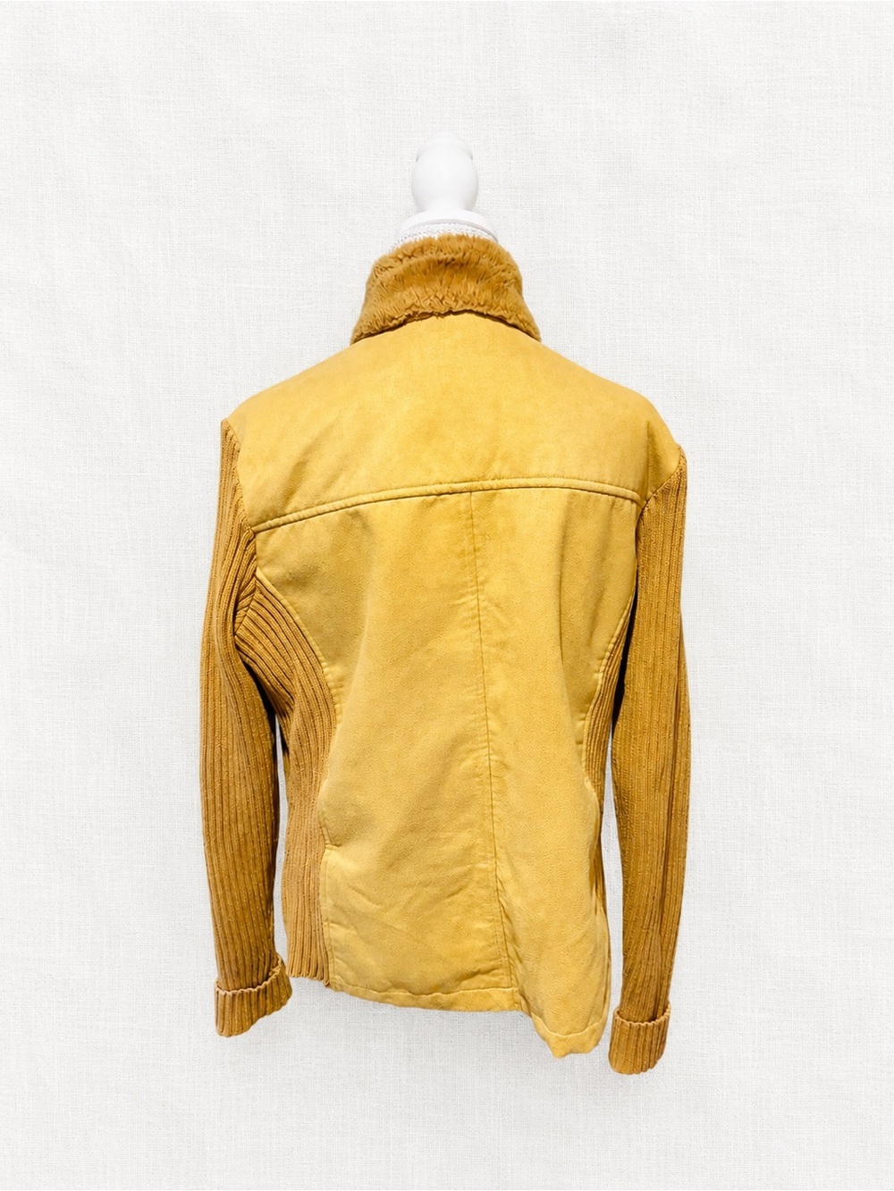 Men's Mustard Yellow Puffer Jacket with Faux Fur Collar - Picture 3 of 5